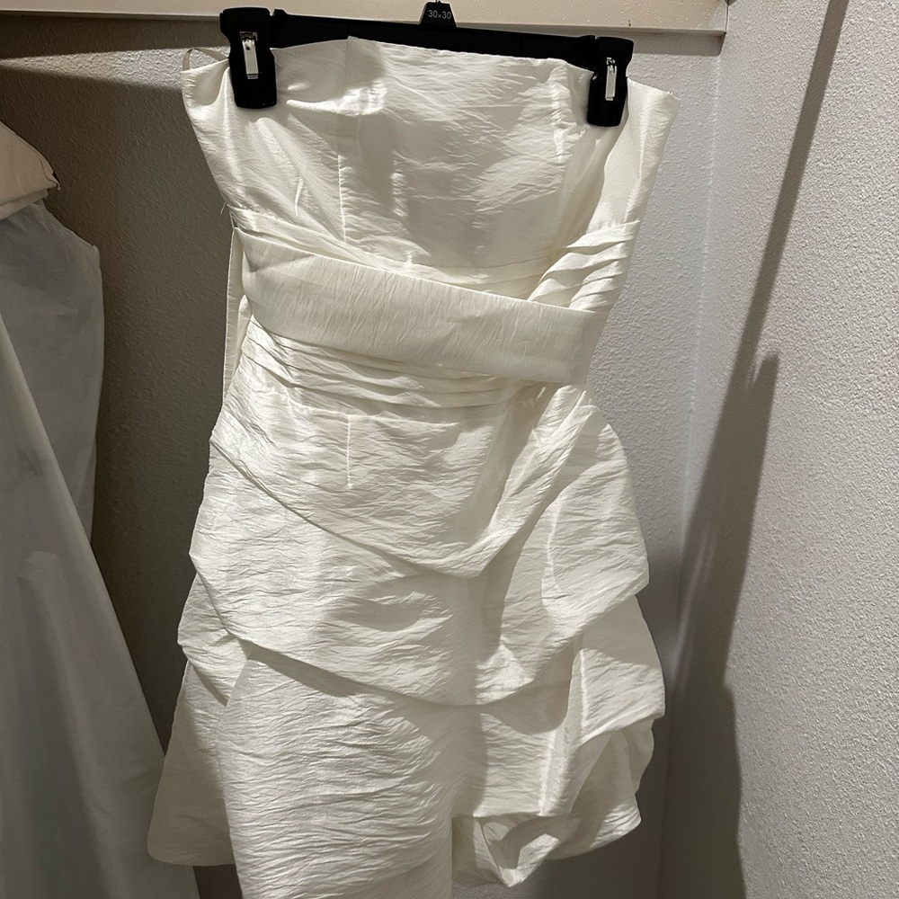 White Strapless Dress with Ruffles